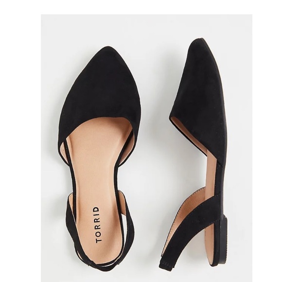 TORRID BLACK FAUX SUEDE SLING BACK POINTED TOE FLAT (WW) - Picture 2 of 7